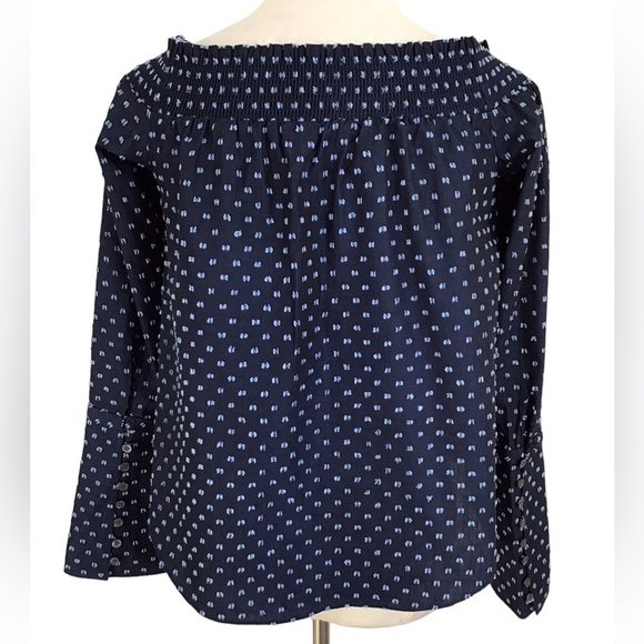 Derek Lam 10 Blue Clip Dot Off The Shoulder Top Size 4 NEW - Picture 5 of 9